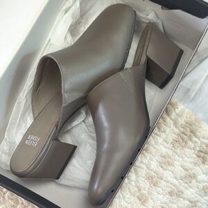 Eileen Fisher Women's Brownish Grey Block Heel Mules- Moon Nappa